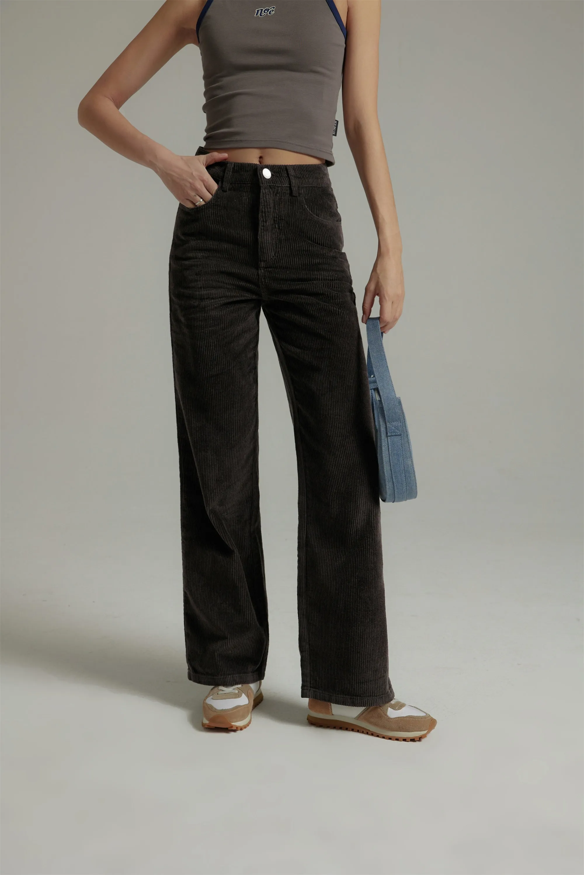 Neutral Corduroy Straight Pants