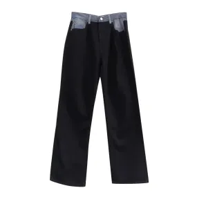 Patchwork Pockets Casual Denim Trousers For Women High Waist Spliced Button Colorblock Minimalist Jeans Female Fashion