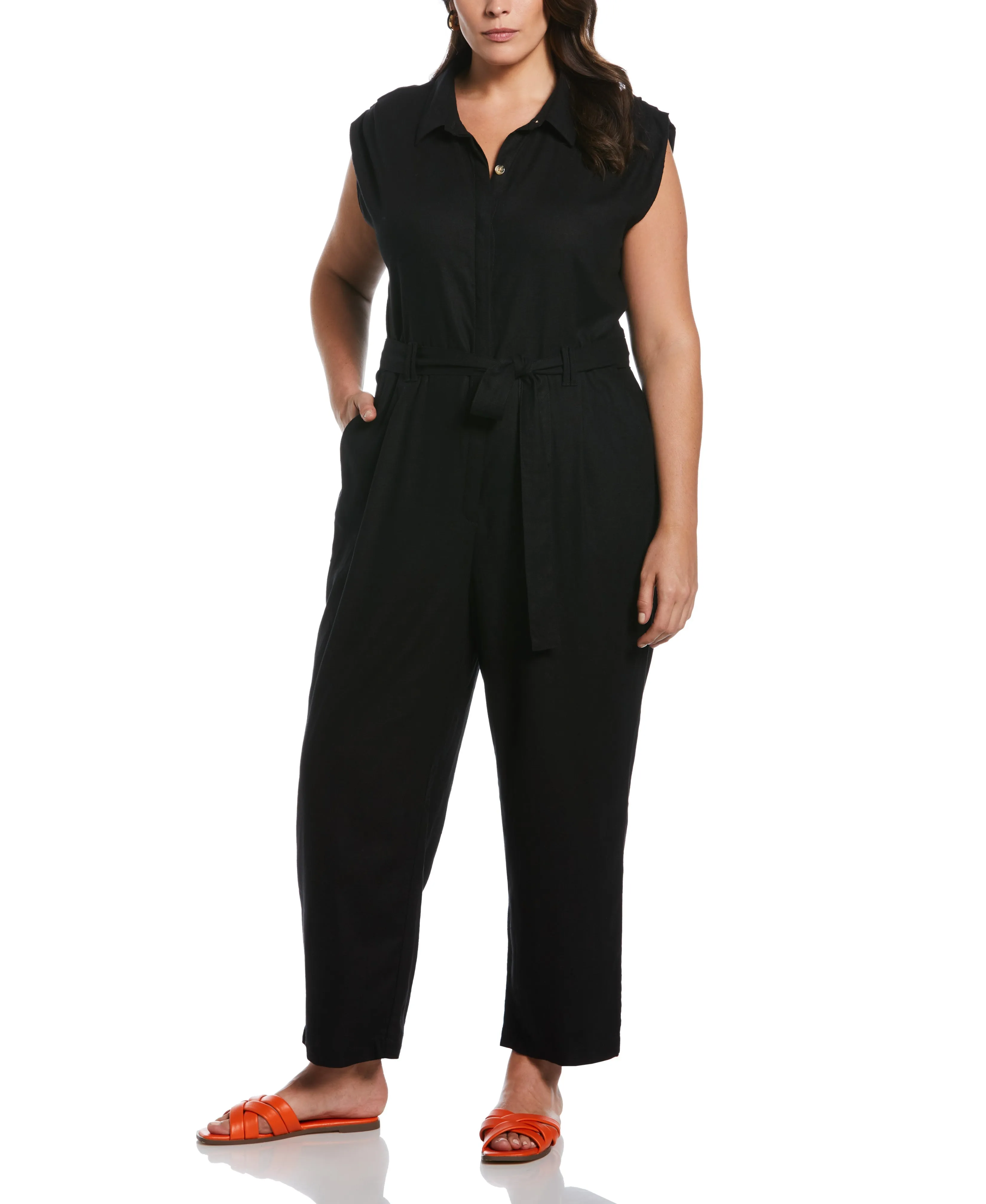 Plus Size Linen Blend Jumpsuit