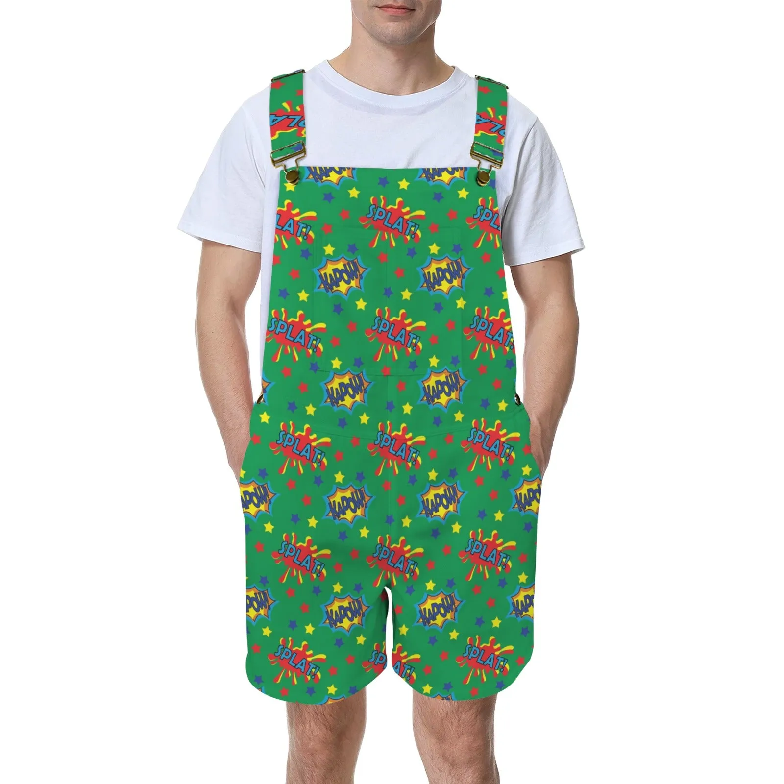 Pop Art Word Green Unisex Shorts Suspender Jumpsuit