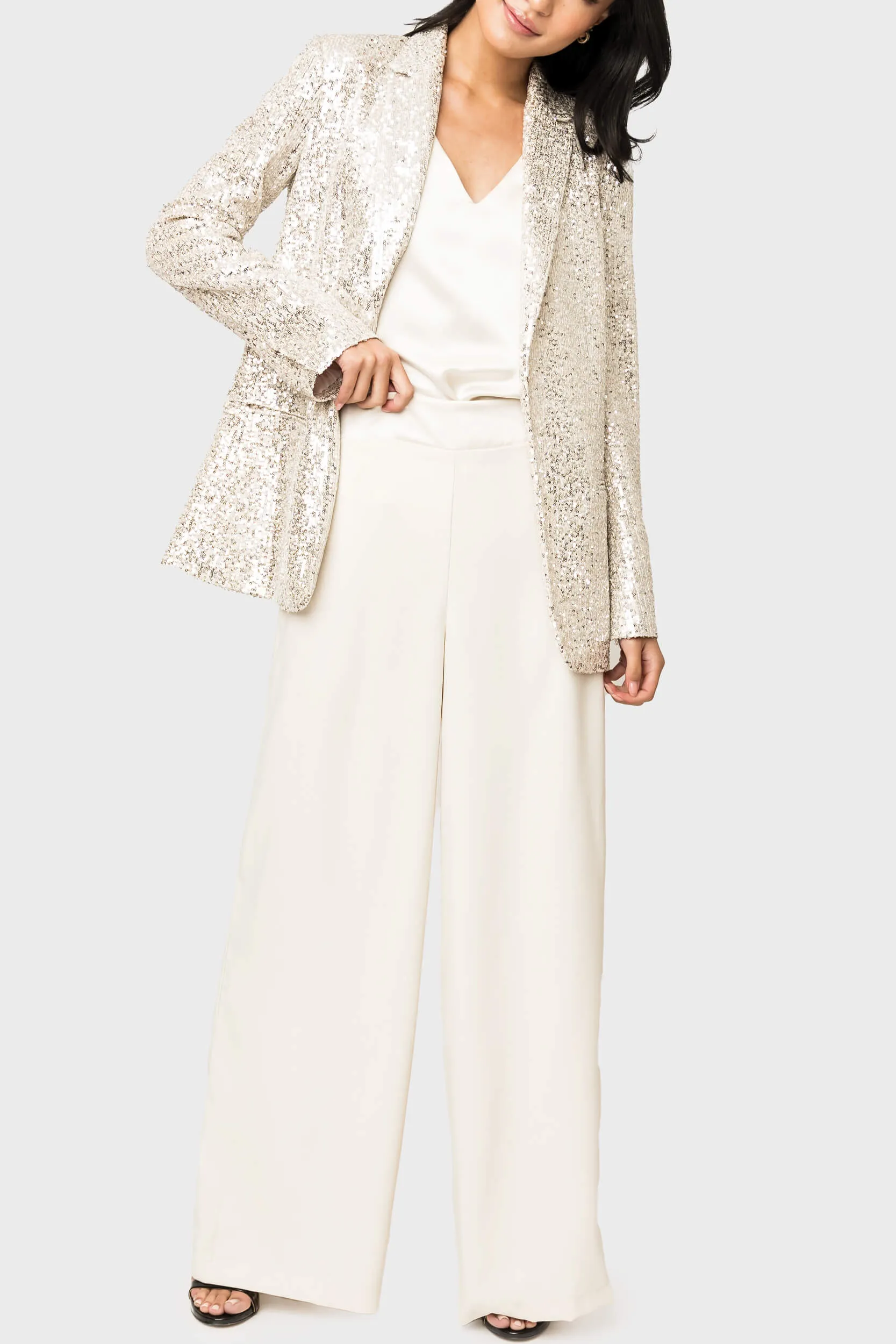 Sequined Notch Lapel Blazer