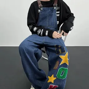 Wiaofellas  -  Y2K Cargo Jeans Jumpsuit for Men Streetwear Hip Hop Punk Loose Denim Bodysuits Overalls Male Japanese Print Pocket Pants