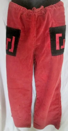 Womens Mens BABALU ARTESANIA Corduroy Indie Hipster Drawstring PANTS RED Tribal