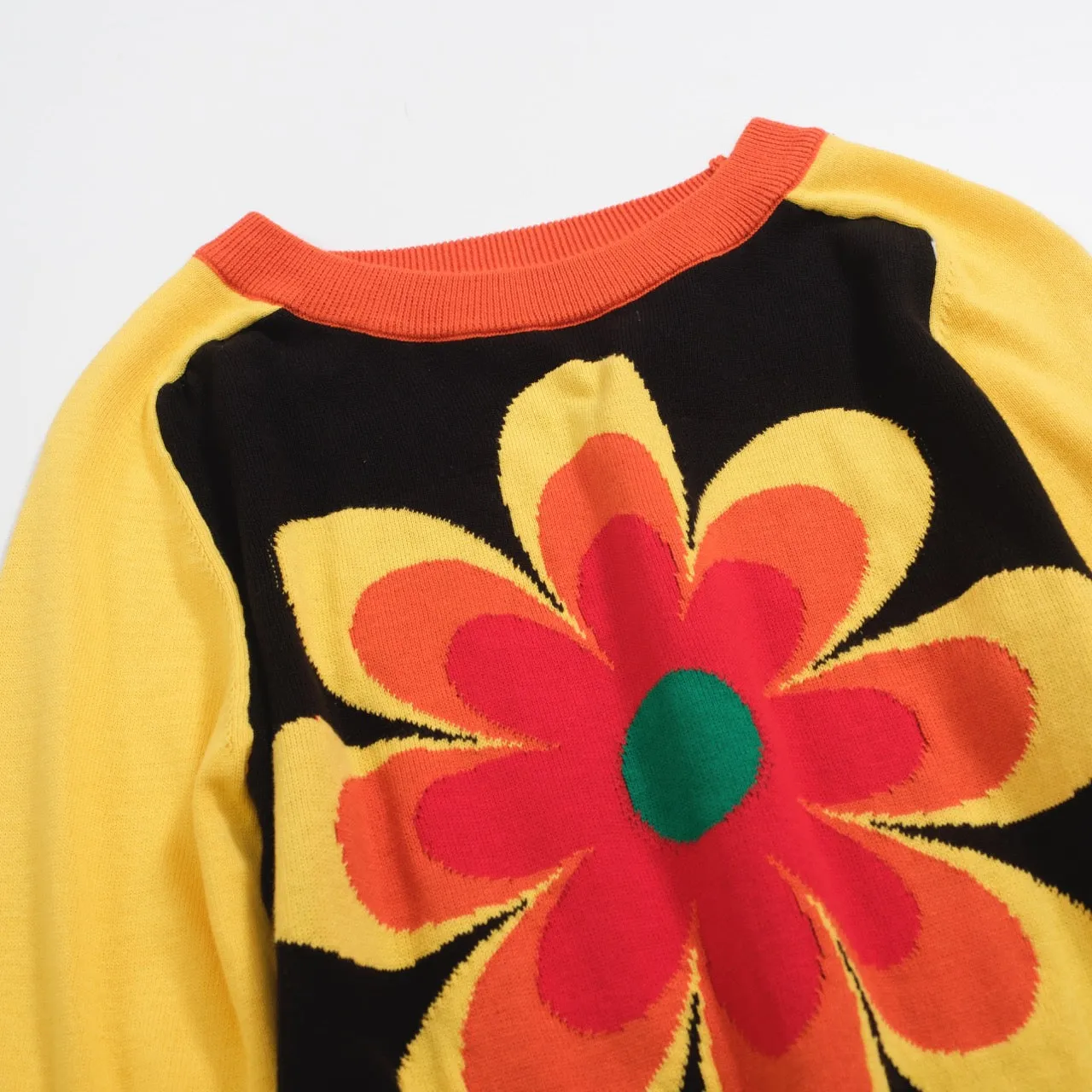 Women's yellow floral jacquard knit sweater