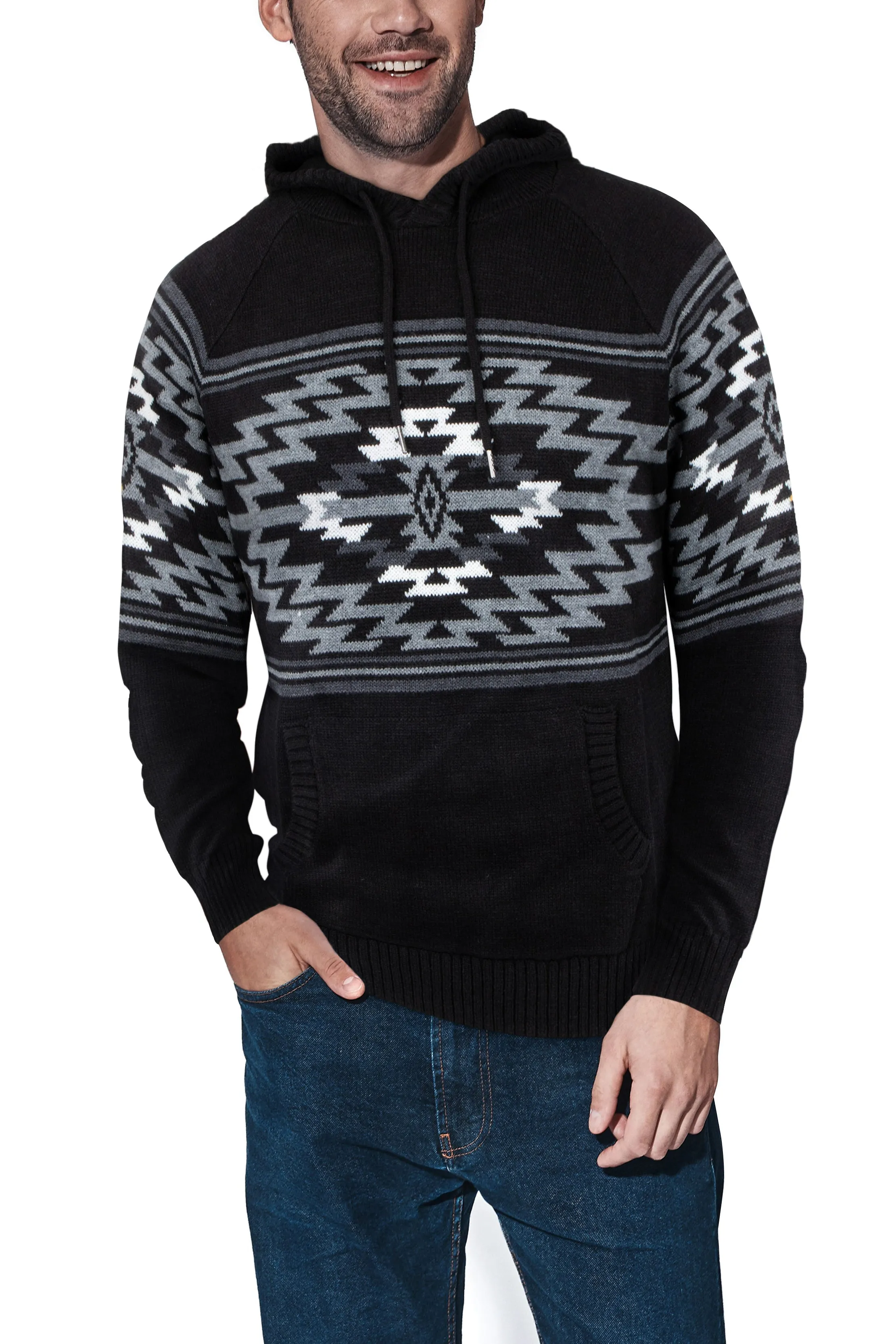 X RAY Men's Aztek Print Pullover Hoodie Sweater