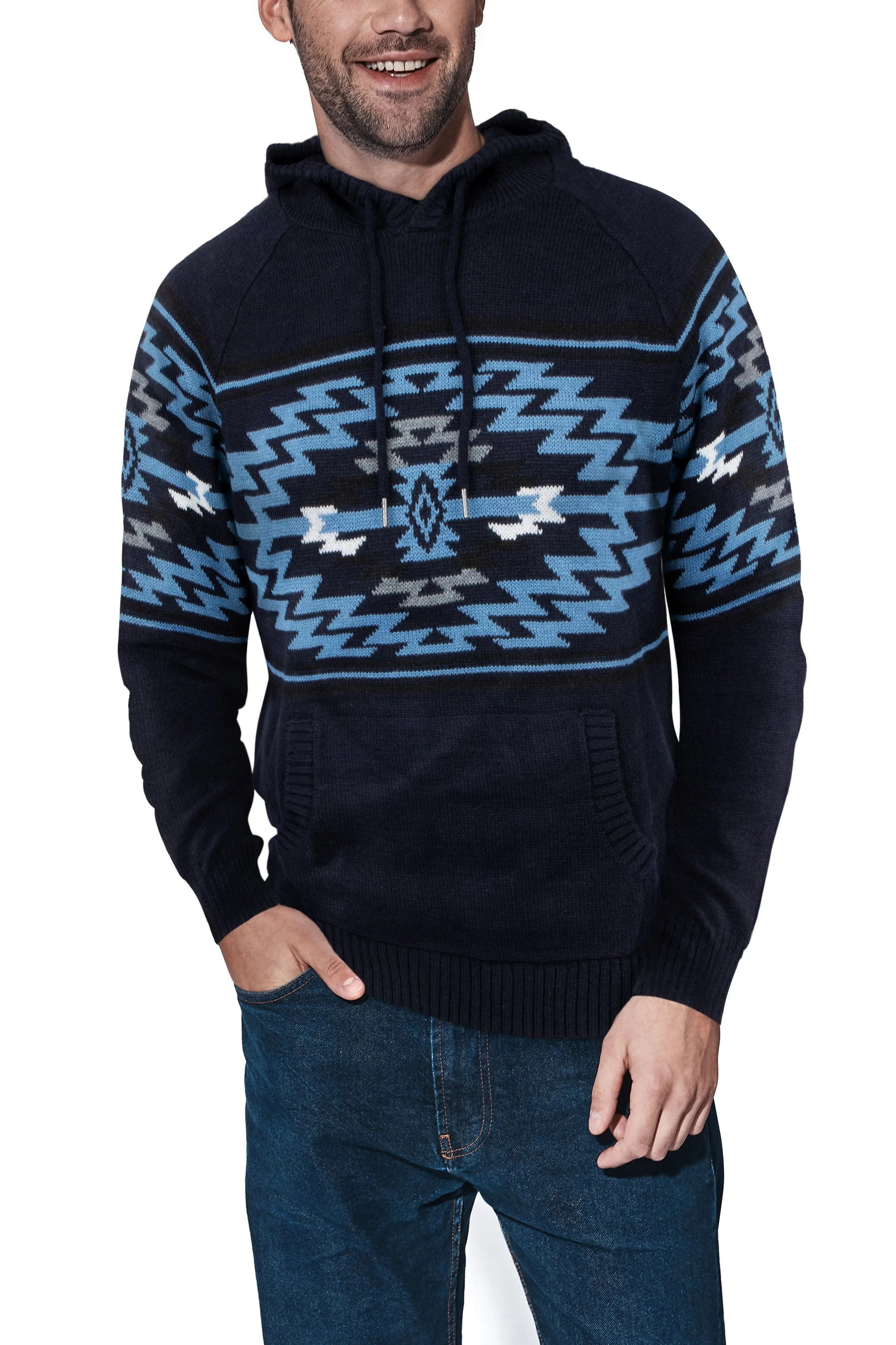 X RAY Men's Aztek Print Pullover Hoodie Sweater